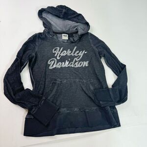 Harley-Davidson Hoodie Womens Medium  Dark Academia Long-Sleeve Kangaroo Pocket